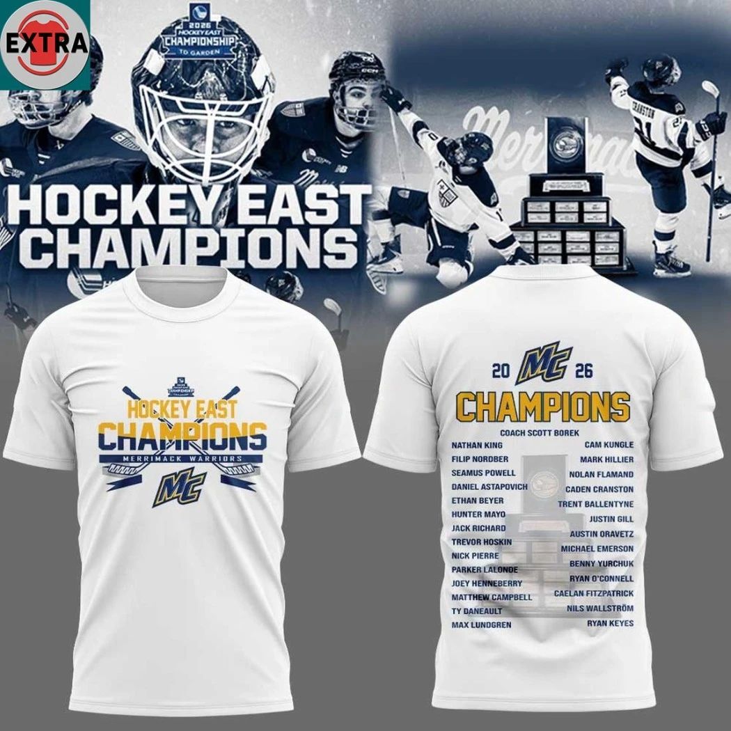 Merrimack Warriors 2026 Hockey East Champions Logo Two Sided Hoodie Shirts
