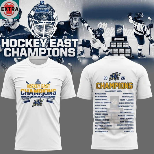 Merrimack Warriors 2026 Hockey East Champions Logo Two Sided Hoodie Shirts