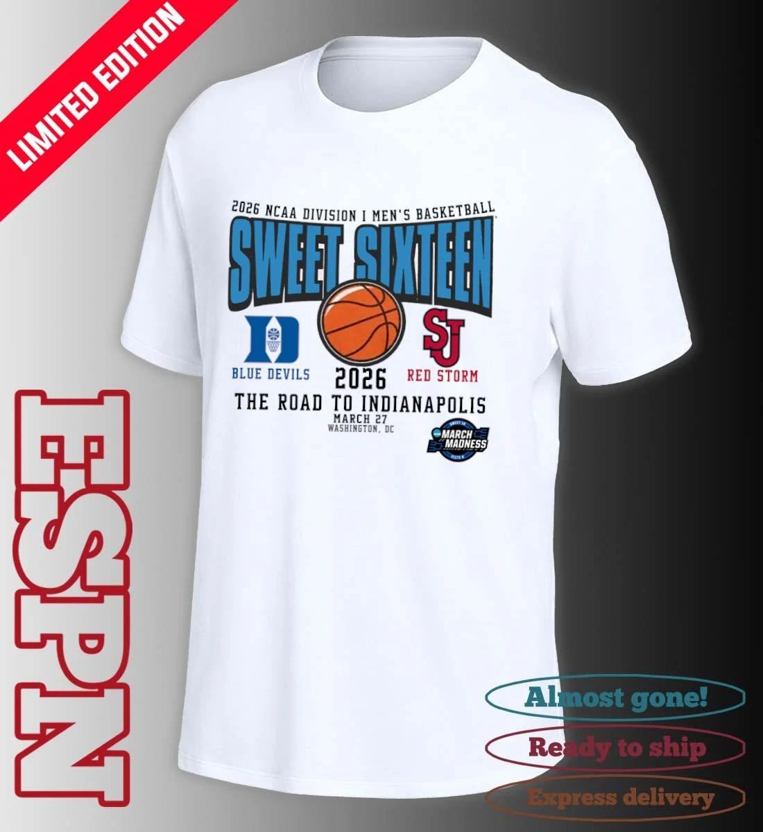 Duke Vs St John’s 2026 NCAA DI Men’s Basketball Tournament Sweet Sixteen T-Shirt
