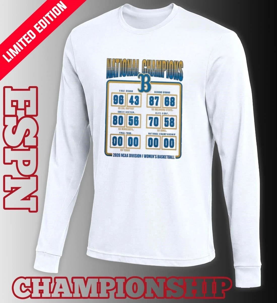 UCLA Bruins NCAA DI Women’s Basketball National Champions Schedule T-Shirt