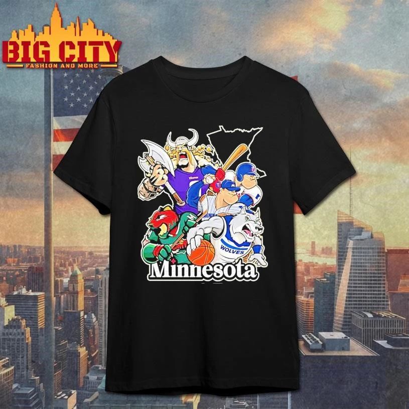 Vikings Wolves Twins And Wild Minnesota City Skyline Mascot Shirt