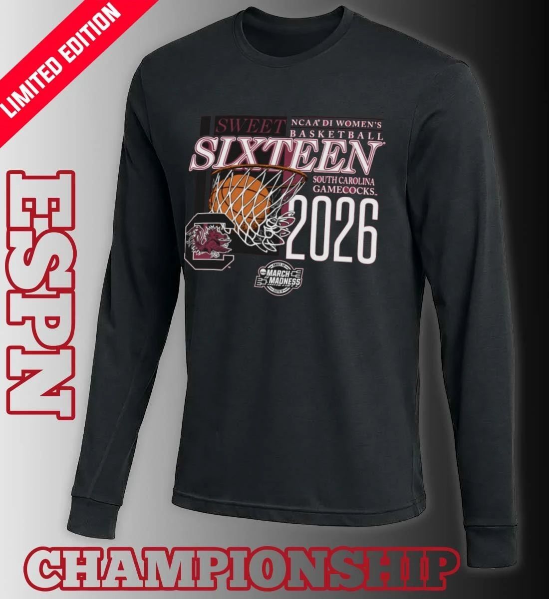 South Carolina Gamecocks 2026 NCAA DI Women’s Basketball Sweet Sixteen – Sacramento Regional T-Shirt