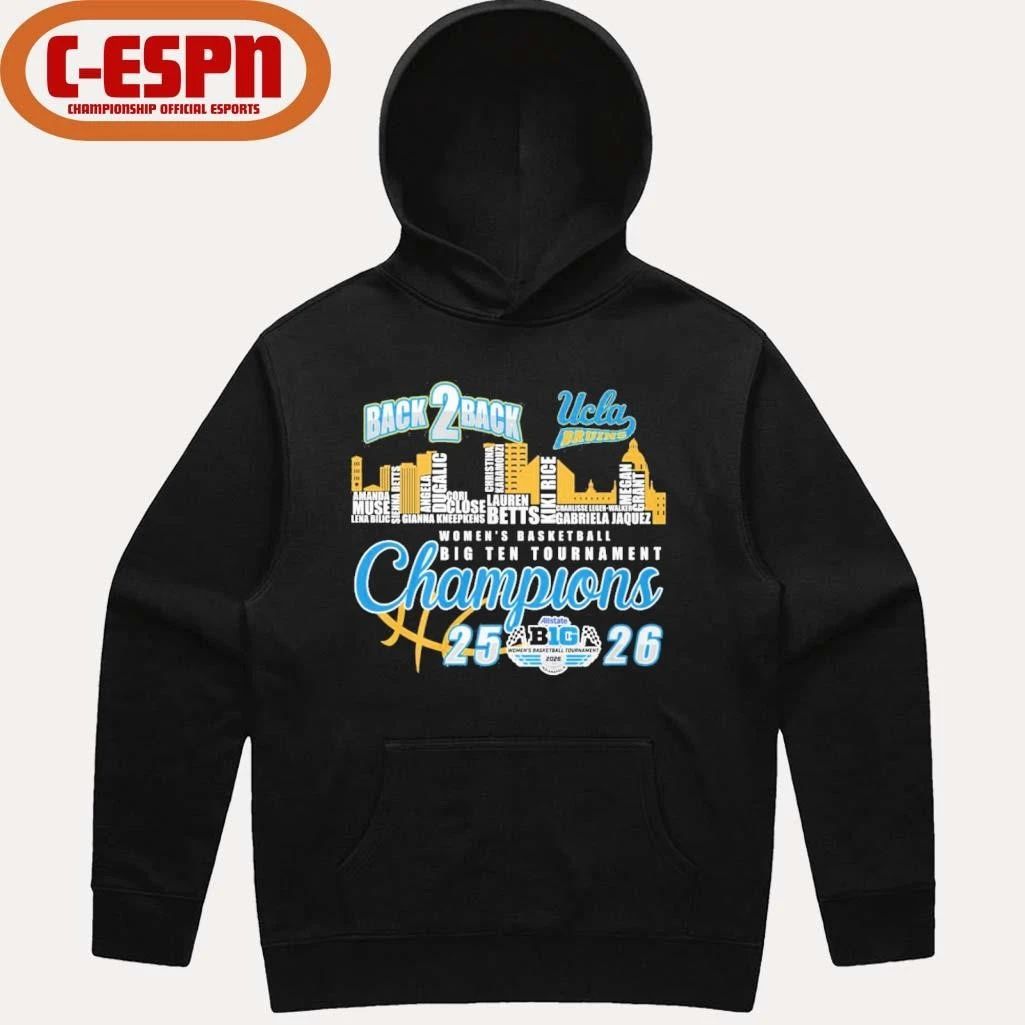 Ucla Bruins Back 2 Back Big Ten Women’s Basketball Tournament Champions Skyline Player Name Shirt