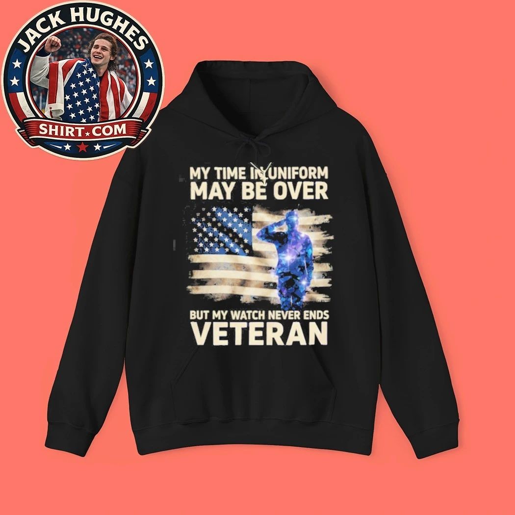 My Watch Never Ends Veteran Saluting Soldier American Flag Shirt