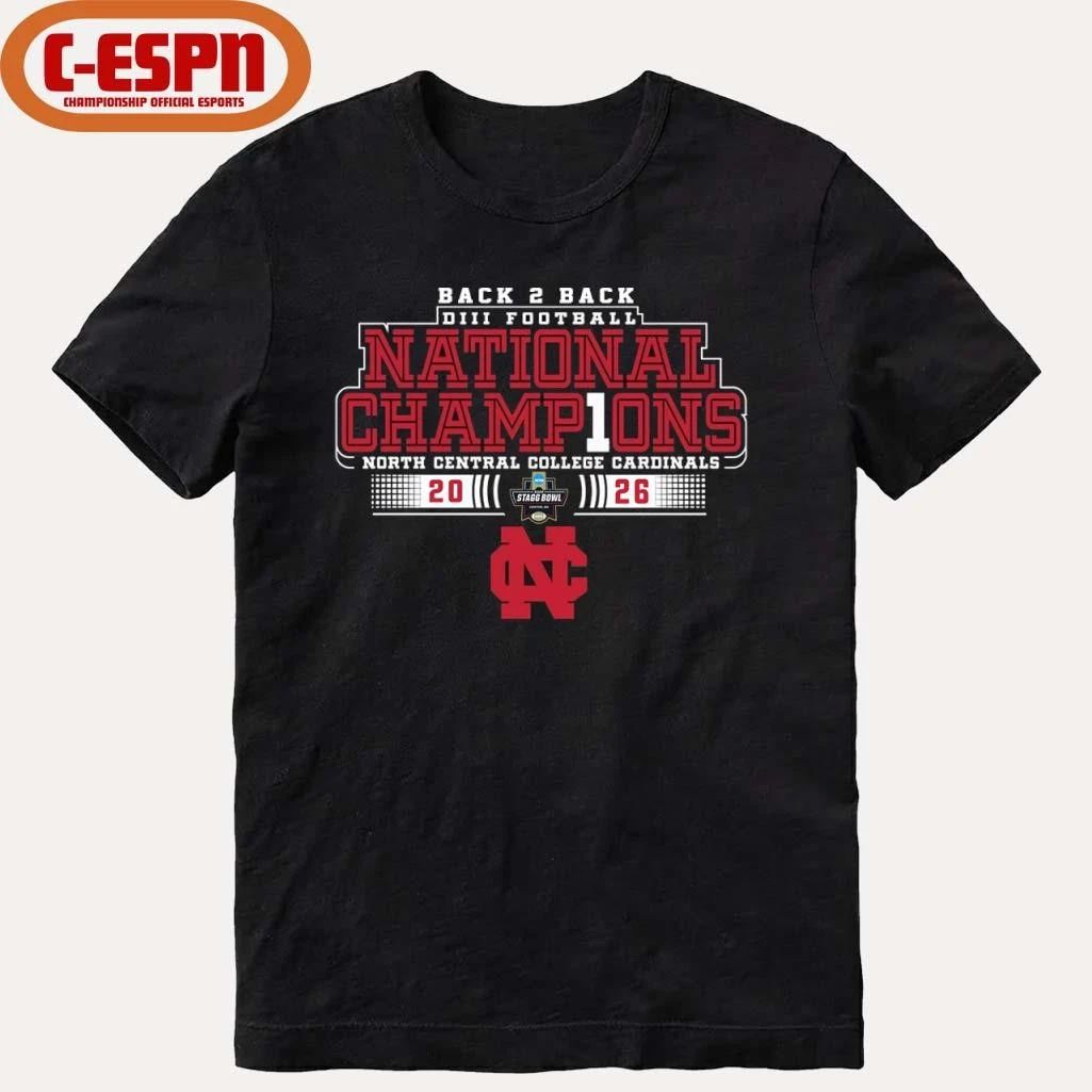 North Central College Back 2 Back NCAA DIII Football National Champions T-Shirt