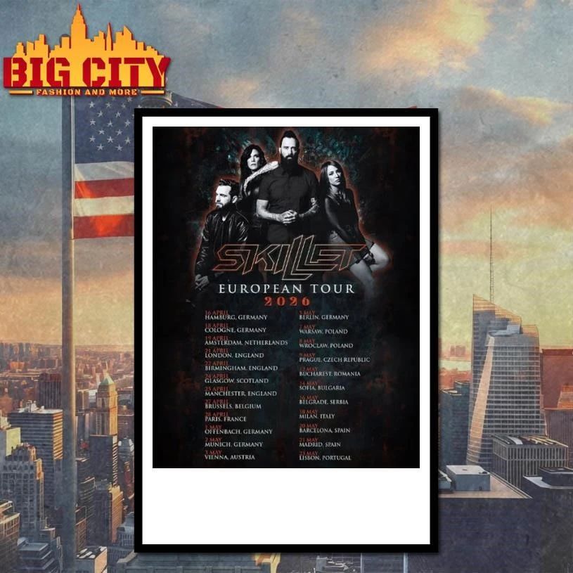 Skillet Band European Tour 2026 Schedule Tour Dates Poster Shirt