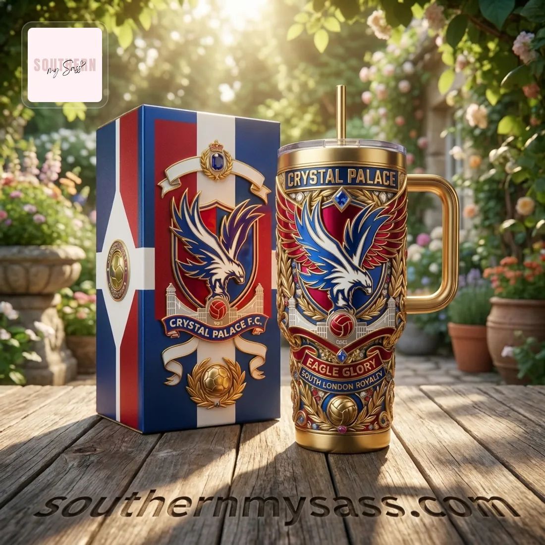 Crystal Palace F.C. Premium Gold Embossed 40oz Insulated Tumbler with Handle