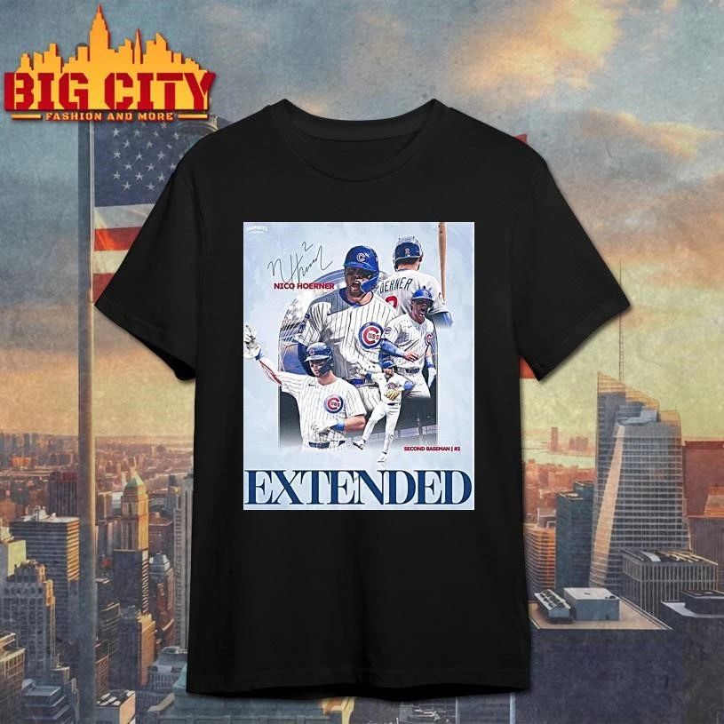 Nico Hoerner Chicago Cubs Second Baseman Extended Signature Shirt