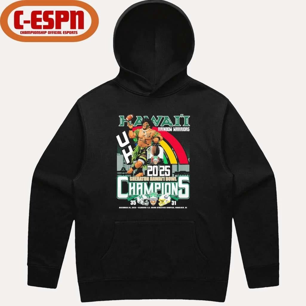 Hawaii Rainbow Warriors Mascot 2025 Sheraton Hawaii Bowl Champions Score Shirt