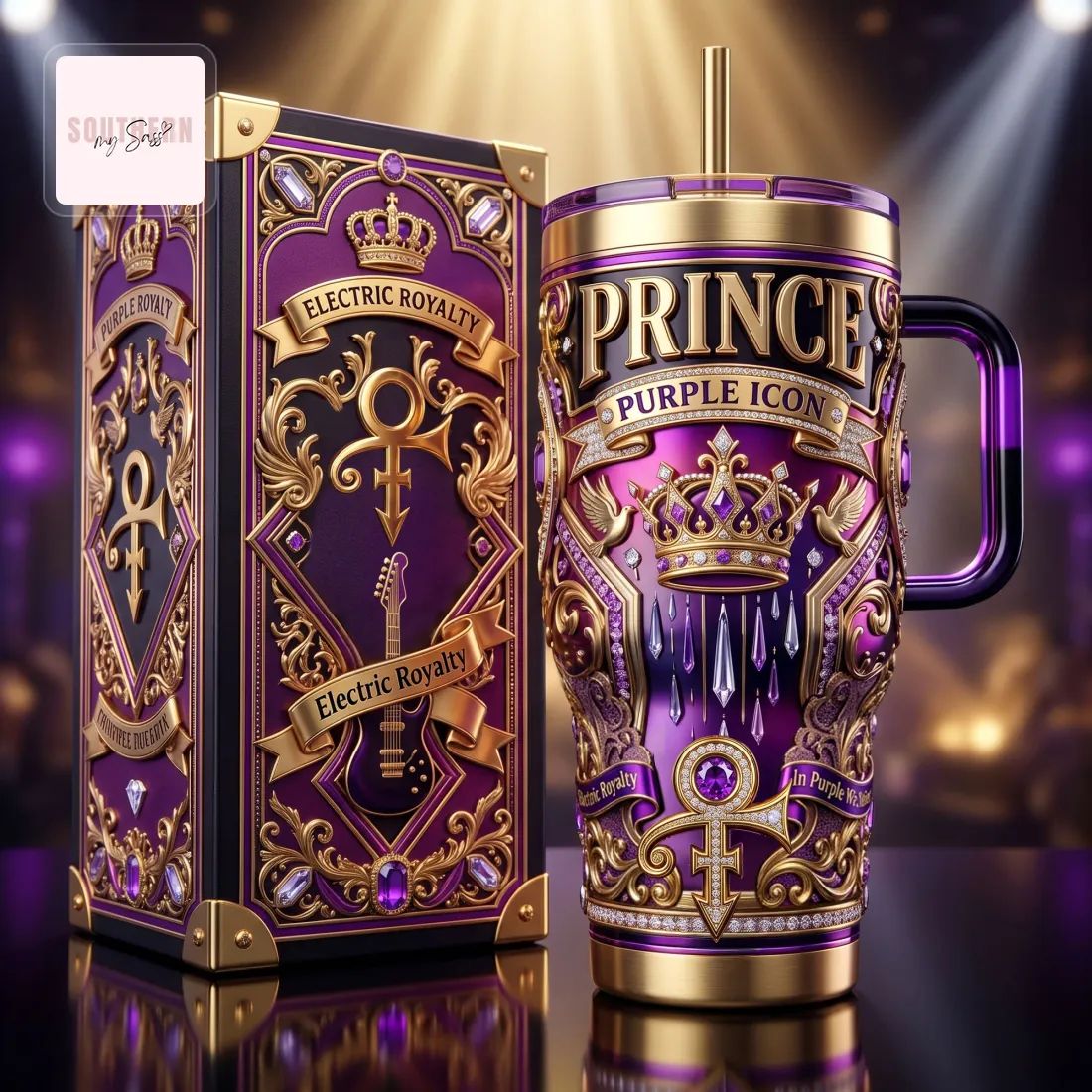 Prince Purple Royalty Luxury 40oz Diamond Embellished Tumbler With Handle