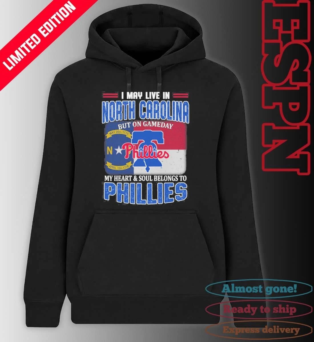 I May Live In North Carolina But On Gameday My Heart & Soul Belongs To Philadelphia Phillies Shirt