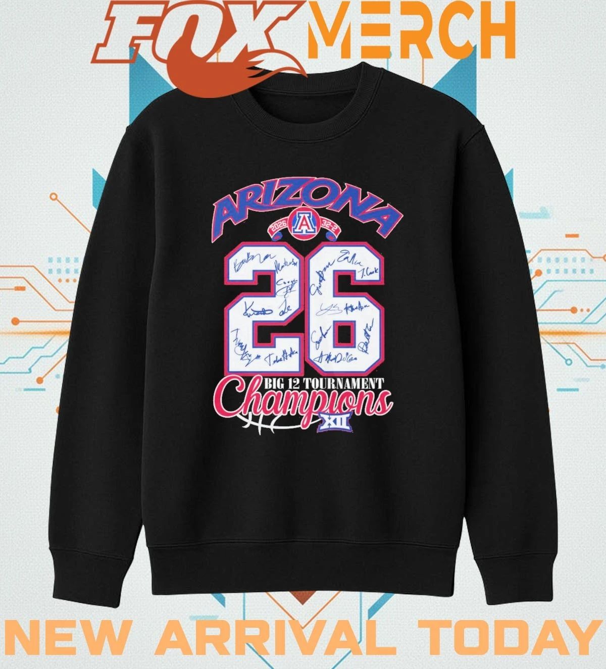 Arizona Wildcats 2026 32-2 Big 12 Tournament Champions signatures t-shirt