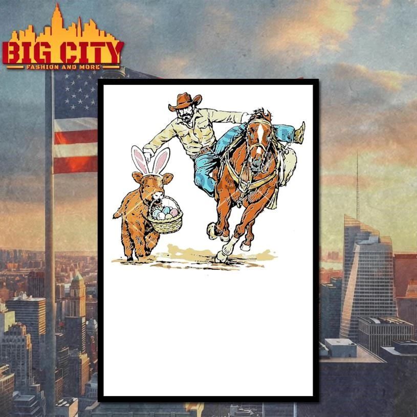 Cowboy Chasing Easter Bunny With Eggs Shirt