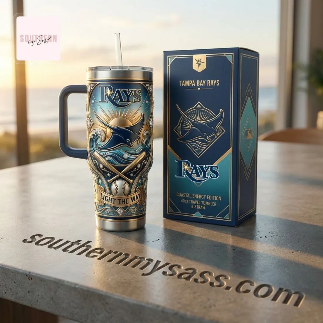 Tampa Bay Rays Coastal Energy Edition 40oz Travel Tumbler with Handle