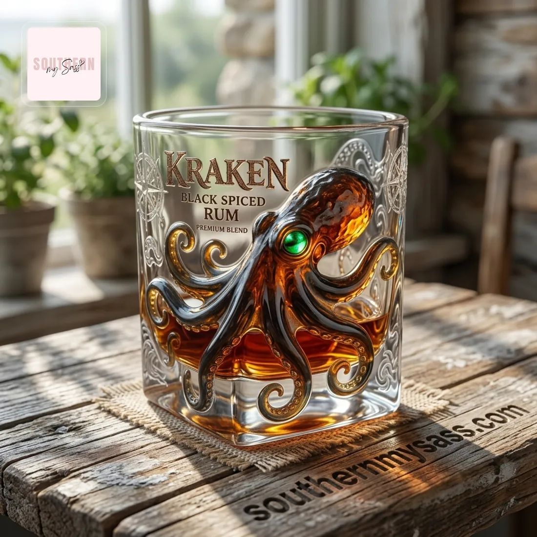 Kraken Black Spiced Rum Premium 3D Octopus Design Whiskey Glass