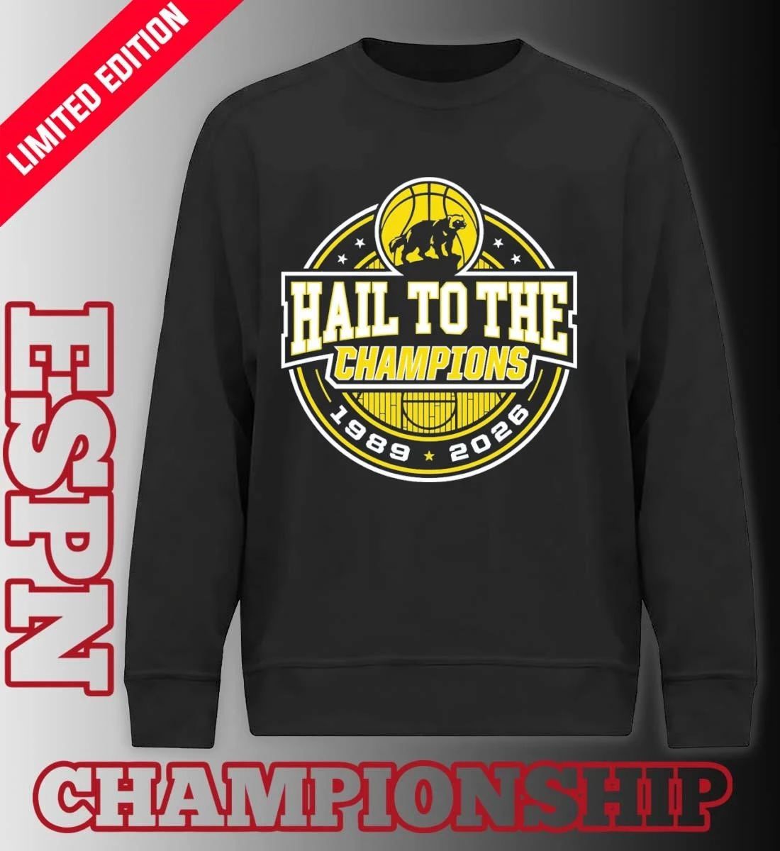 Michigan Wolverines Men’s Basketball Hail To The Champions 1989 2026 T-Shirt