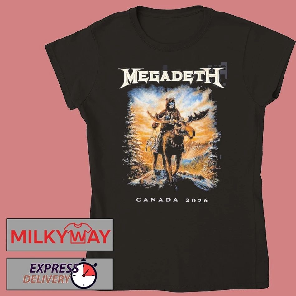 Megadeth Canada 2026 Tour Merch Vic Rattlehead Riding Reindeer With Dates Back Two Sided T-Shirt