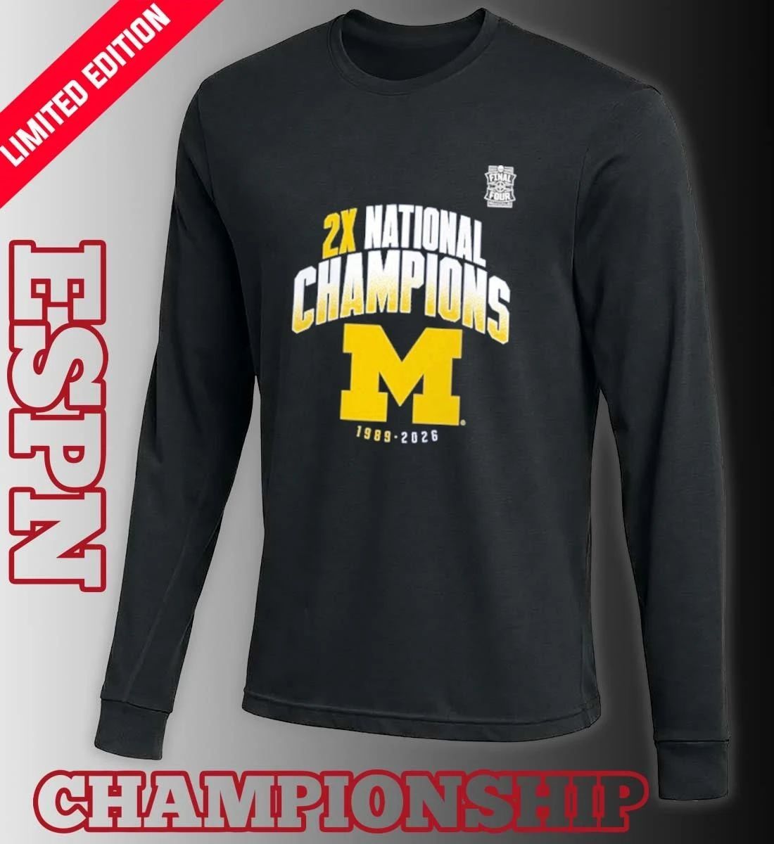 Michigan Wolverines Two-Time NCAA Men’s Basketball National Champions Post Move T-Shirt