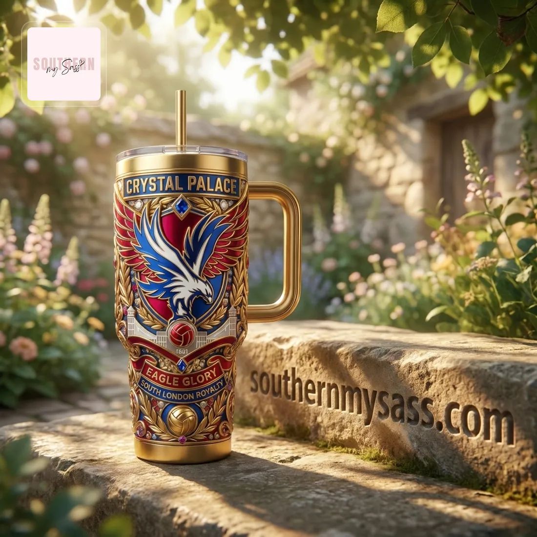 Crystal Palace F.C. Premium Gold Embossed 40oz Insulated Tumbler with Handle