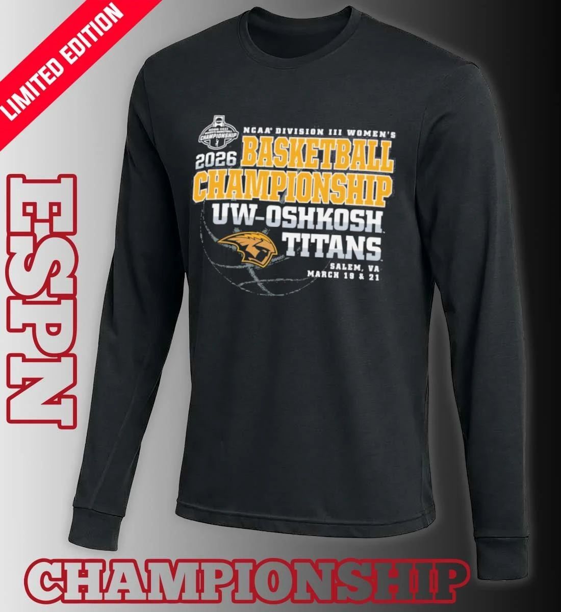 UW-Oshkosh Titans 2026 NCAA DIII Women’s Basketball Championship Shirt