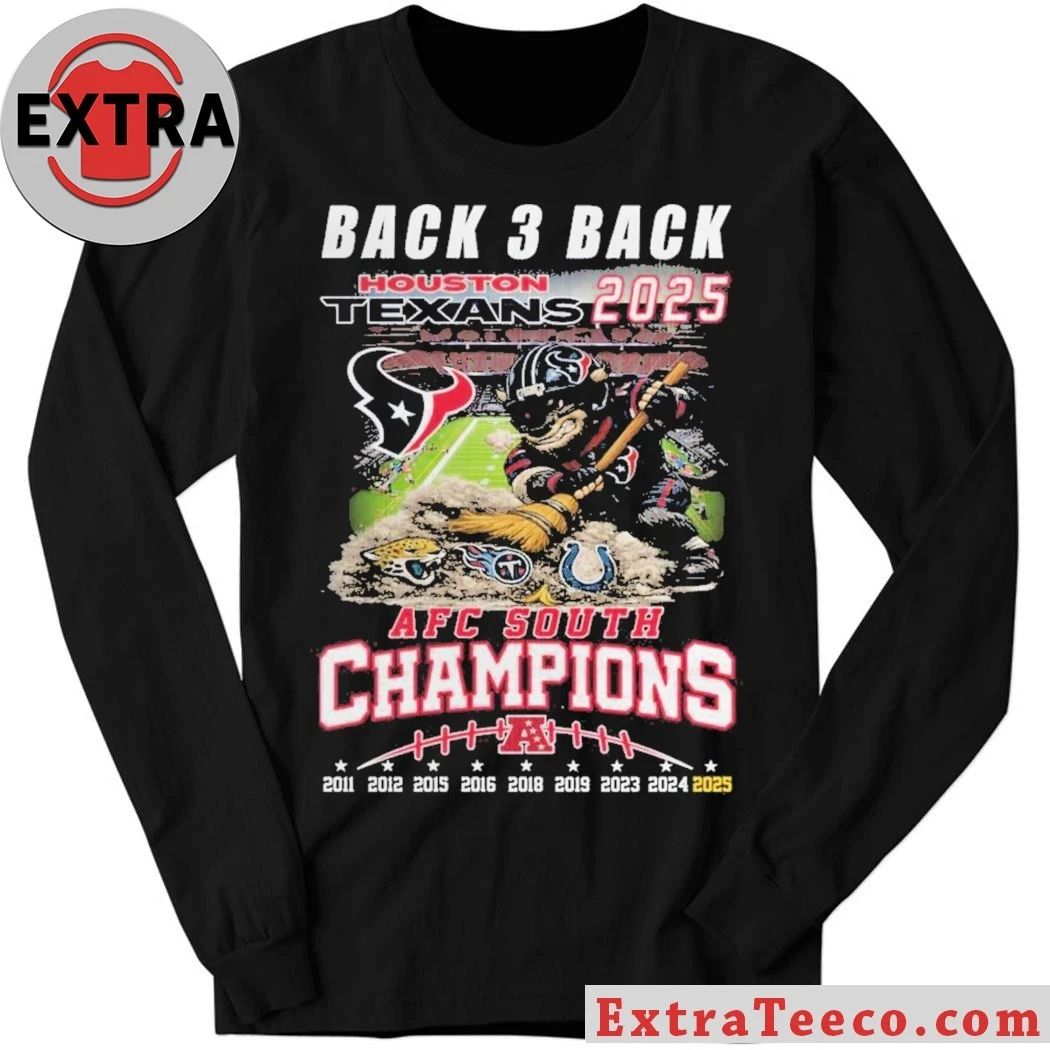 Houston Texans 2025 AFC South Champions Back-3-Back Mascot T-Shirt