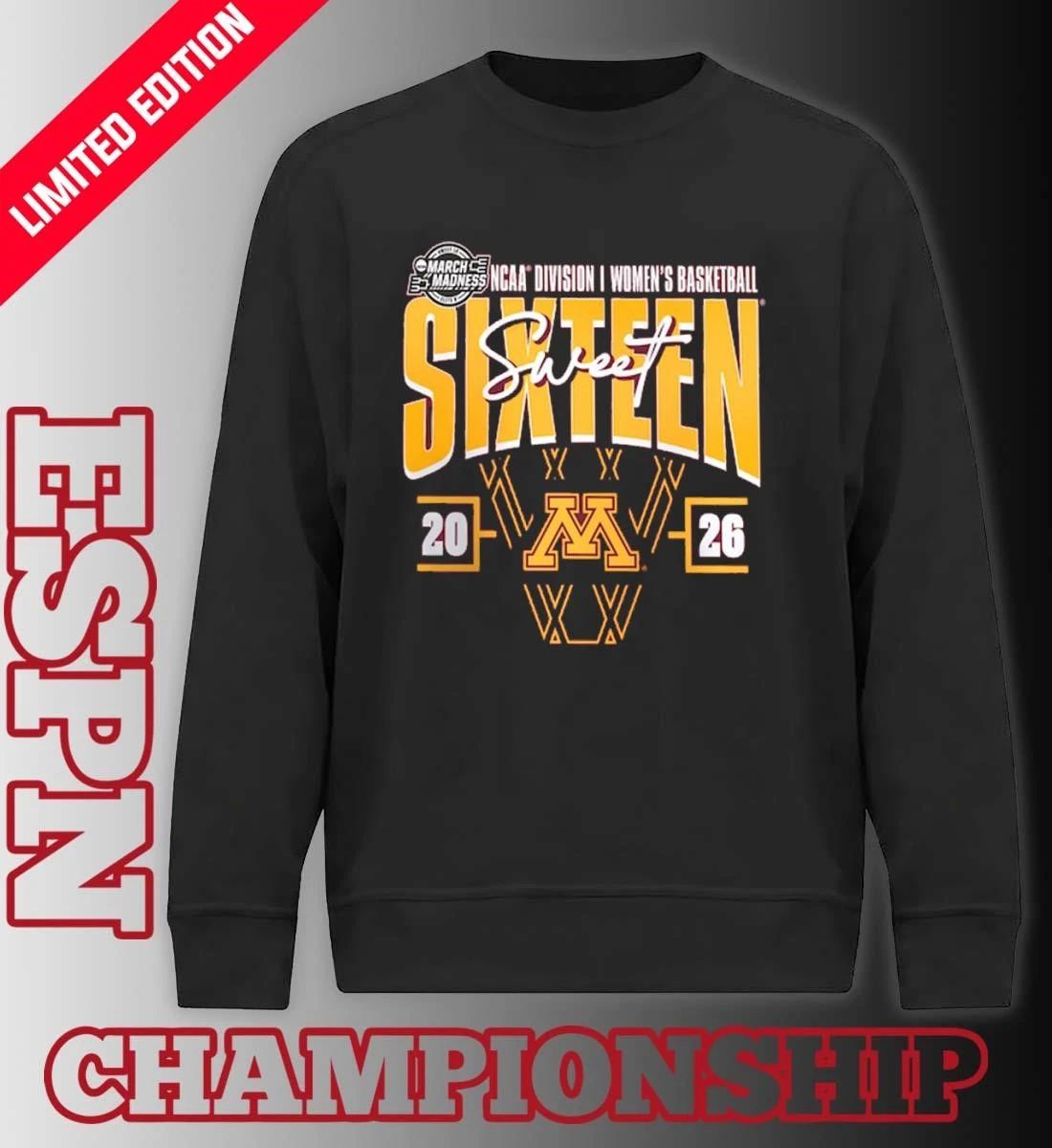 Minnesota Golden Gophers 2026 NCAA Women’s Basketball Tournament March Madness Sweet 16 Court Shot T-Shirt