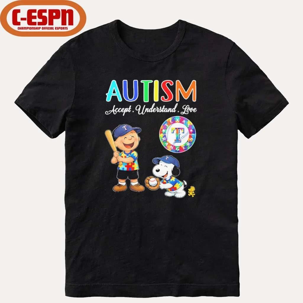The Peanuts X Texas Rangers Autism Accept Understand Love Shirt