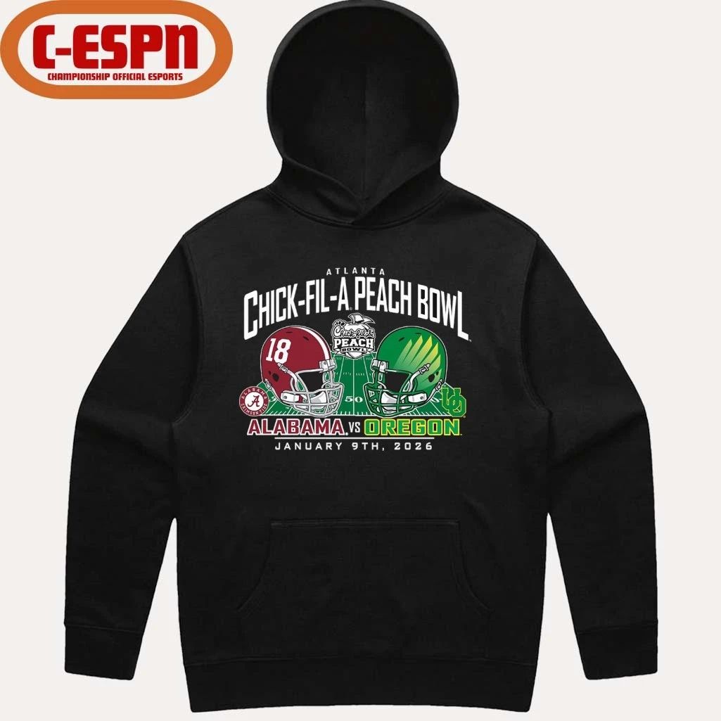 Alabama Vs Oregon 2026 CFP Semifinal Peach Bowl Helmet Matchup T-Shirt