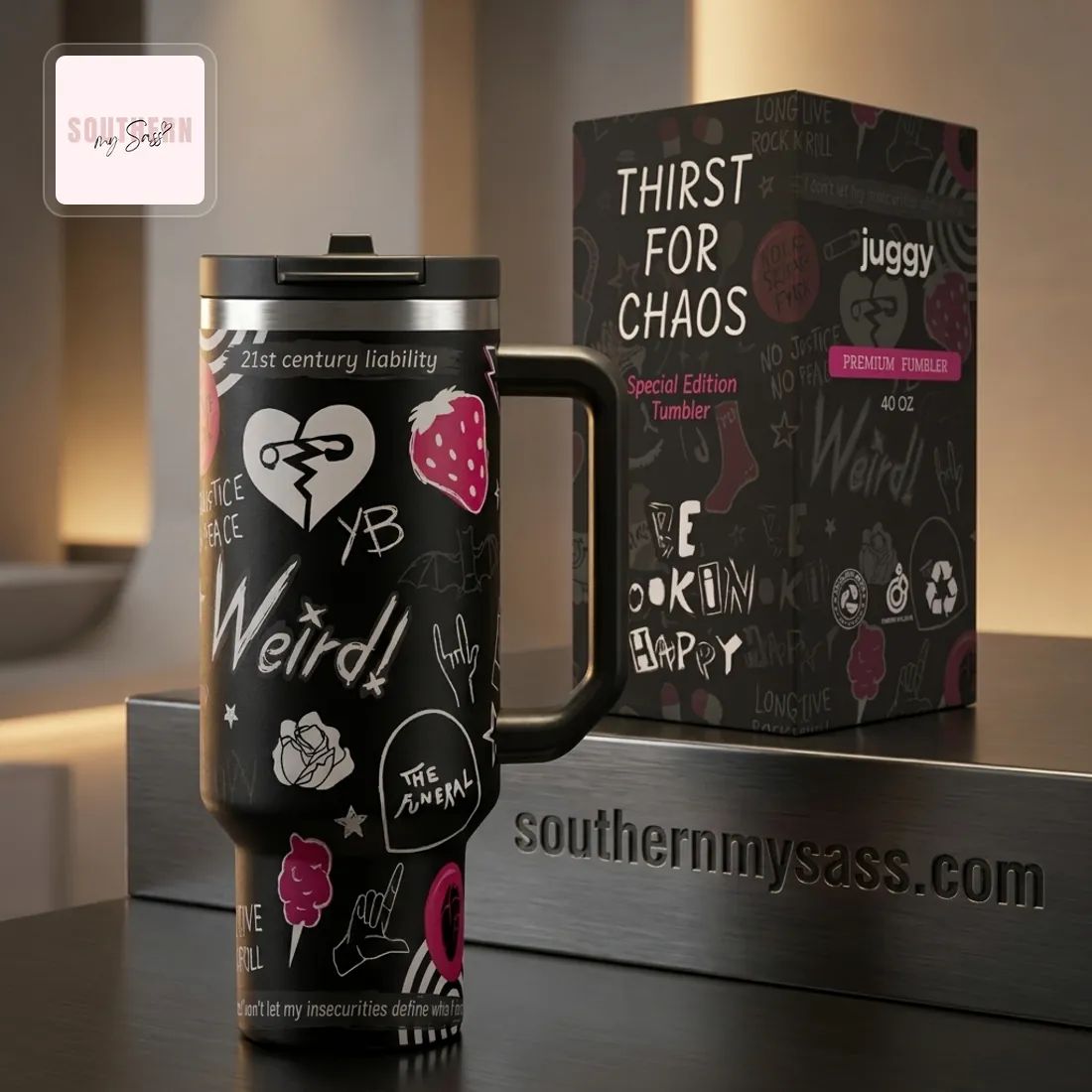 Thirst For Chaos Emo Punk 40oz Insulated Travel Tumbler