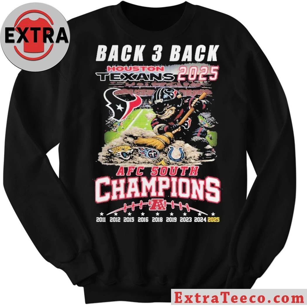 Houston Texans 2025 AFC South Champions Back-3-Back Mascot T-Shirt
