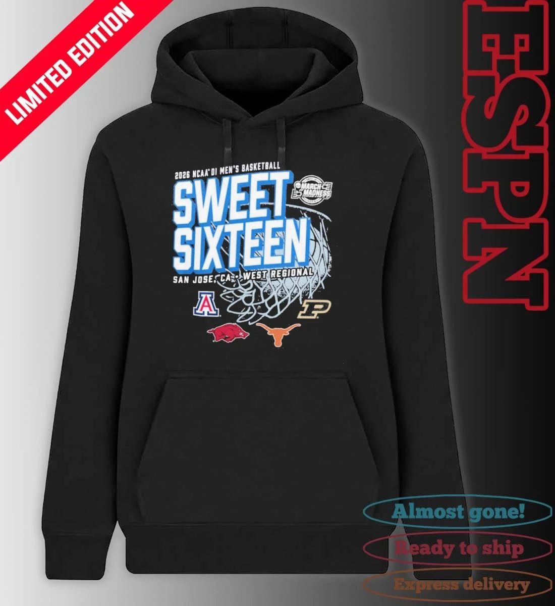 San Jose, CA West Regional 2026 NCAA DI Men’s Basketball Sweet Sixteen T-Shirt