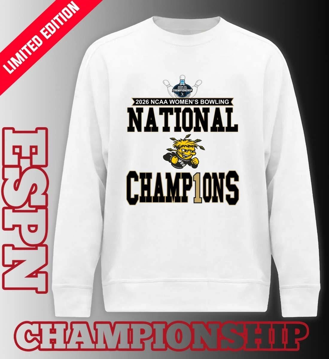 Wichita State Shockers 2026 National Collegiate Women’s Bowling National Champions Locker Room T-Shirt