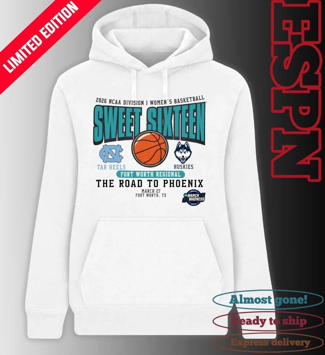 North Carolina Vs Uconn 2026 NCAA DI Women’s Basketball Sweet Sixteen T-Shirt