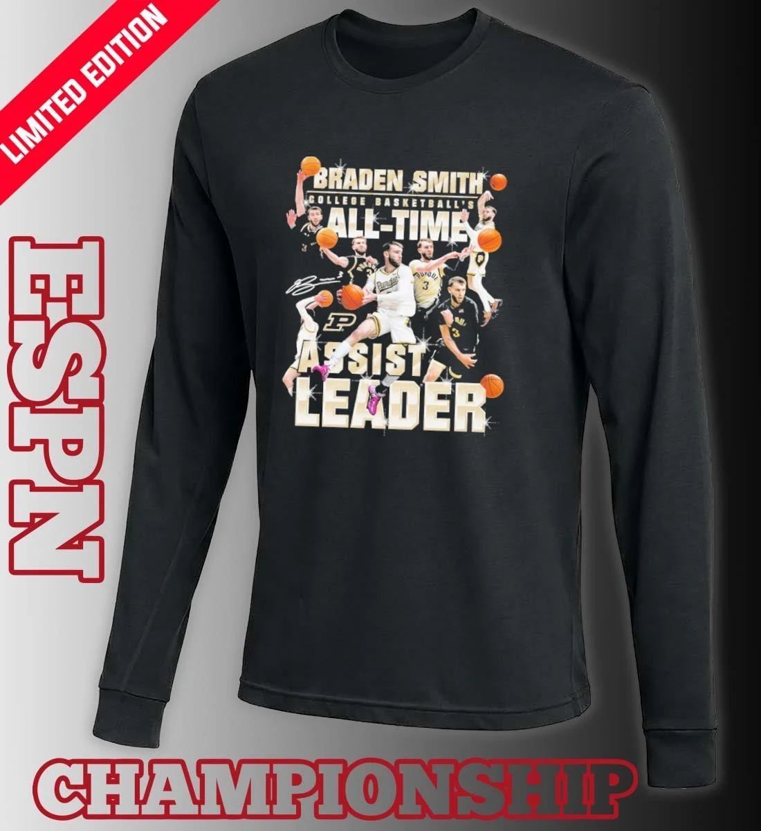 Purdue Boilermakers Men’s Basketball Braden Smith Assist Record Shirt