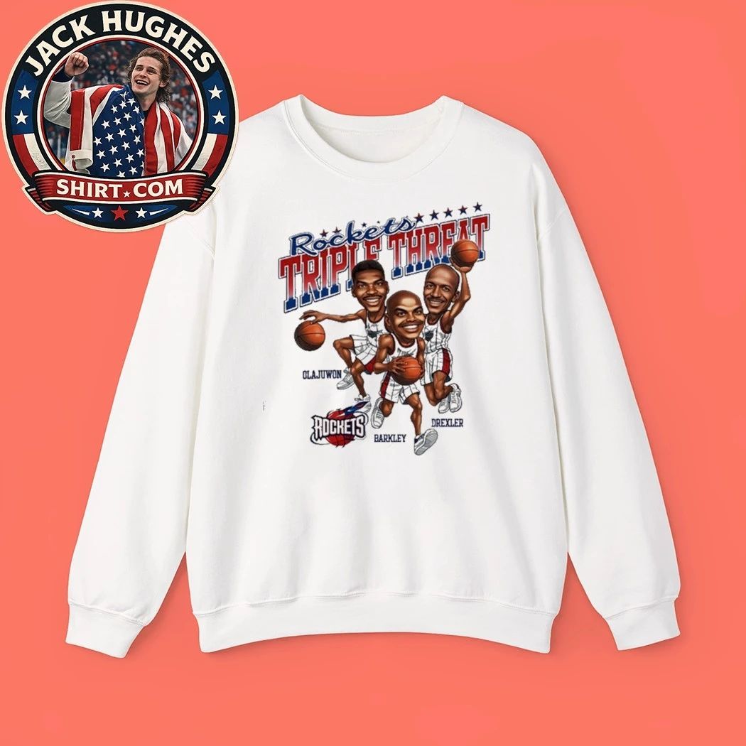 Hakeem Olajuwon Charles Barkley Clyde Drexler Houston Rockets Triple Threat Vintage Shirt