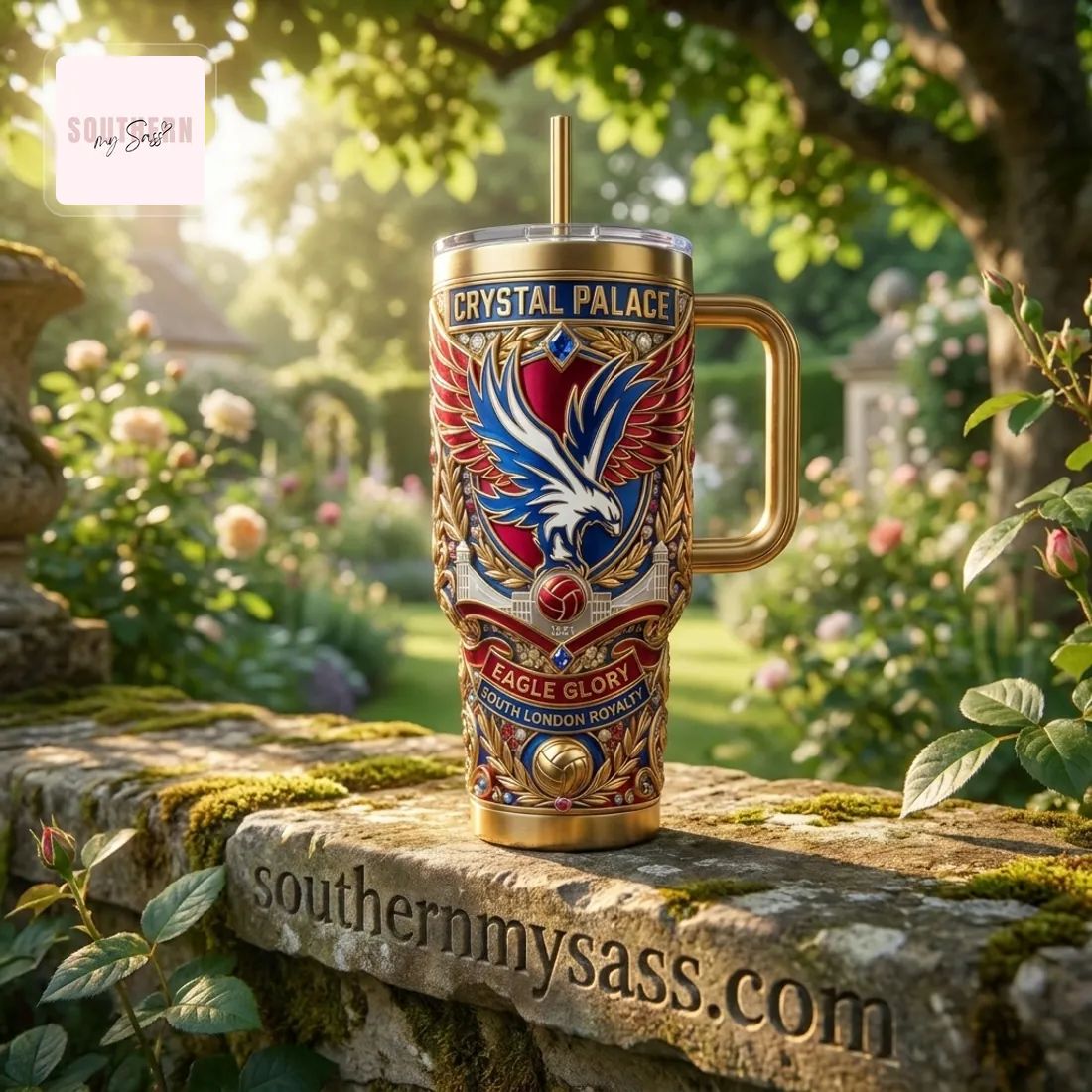 Crystal Palace F.C. Premium Gold Embossed 40oz Insulated Tumbler with Handle