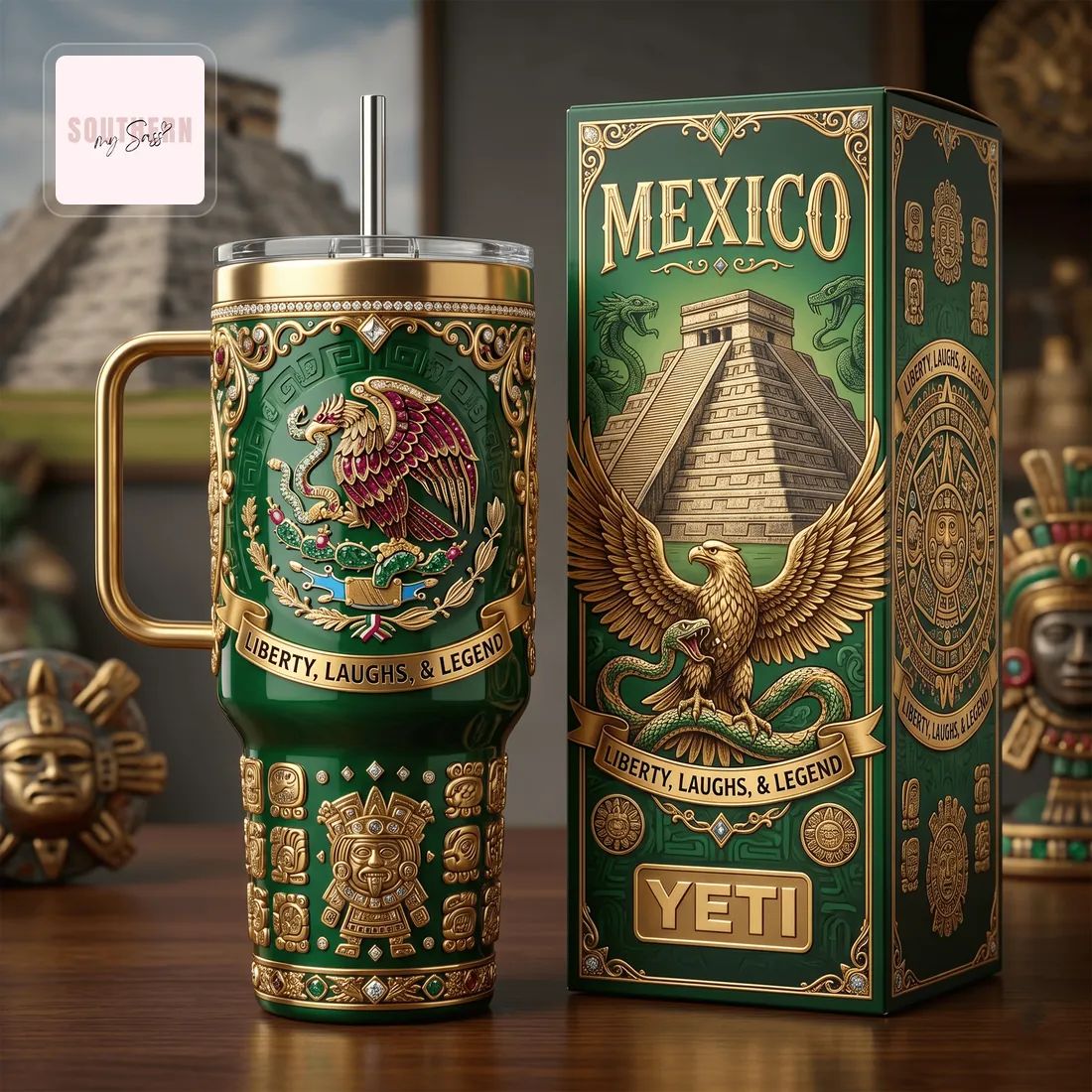 Mexican Heritage 40oz Insulated Tumbler with Handle