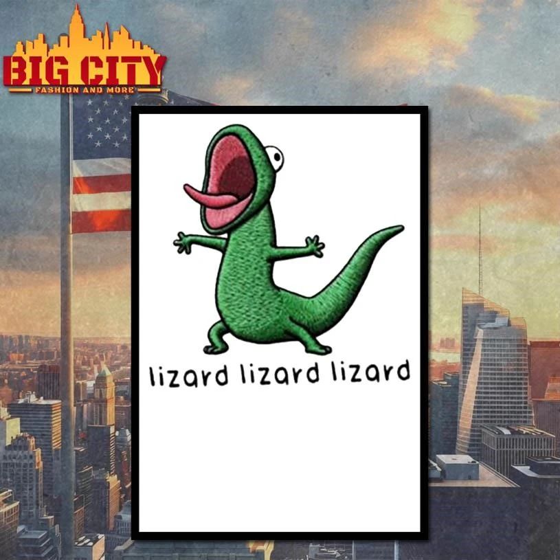 Screaming Green Lizard Embroidery Style Funny Shirt