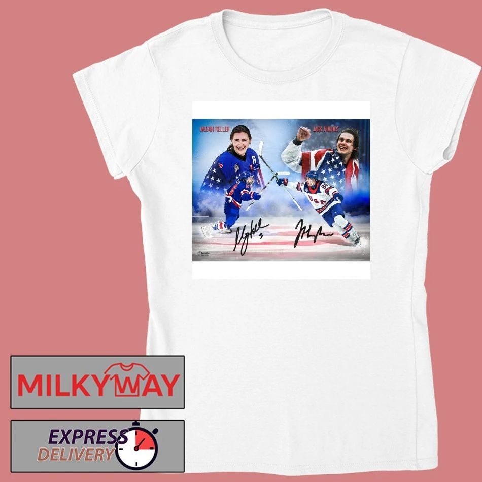 Us Hockey Jack Hughes Megan Keller 2026 Winter Olympics Gold Medal Autographed Shirt