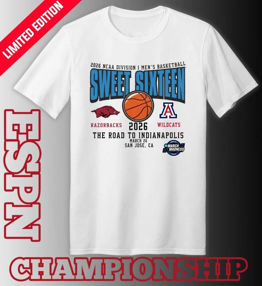 Arkansas Vs Arizona 2026 NCAA DI Men’s Basketball Tournament Sweet Sixteen T-Shirt