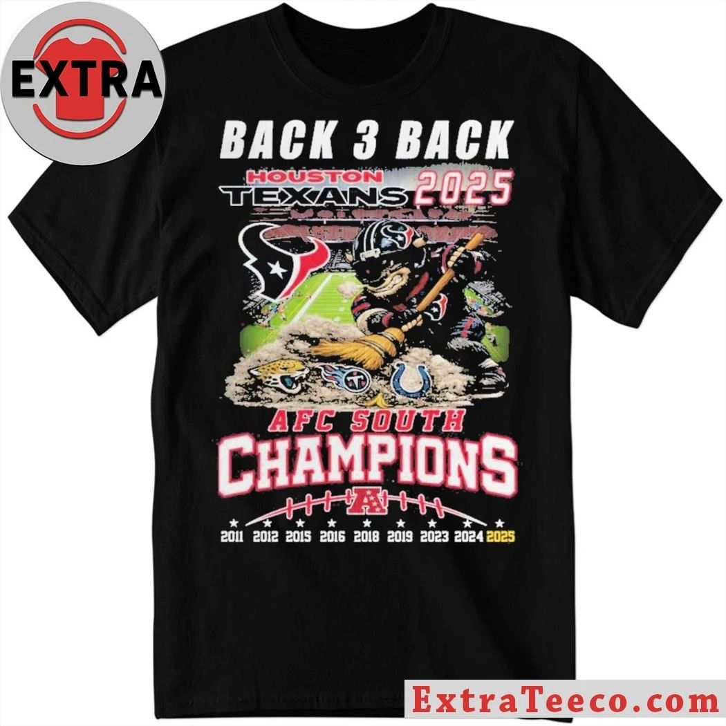 Houston Texans 2025 AFC South Champions Back-3-Back Mascot T-Shirt