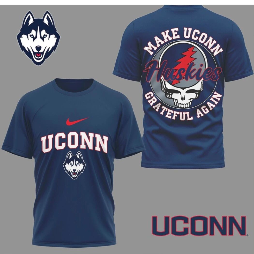 UConn Huskies Grateful Dead Style Logo Performance Logo Two Sided T-Shirt