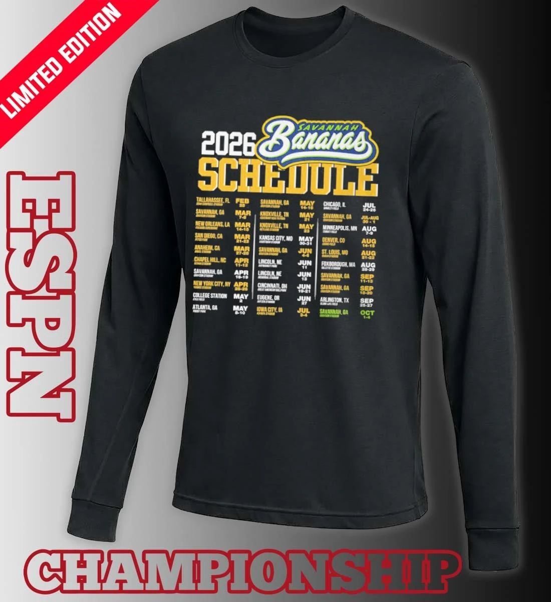 Savannah Bananas 2026 World Tour Bananas Schedule Shirt