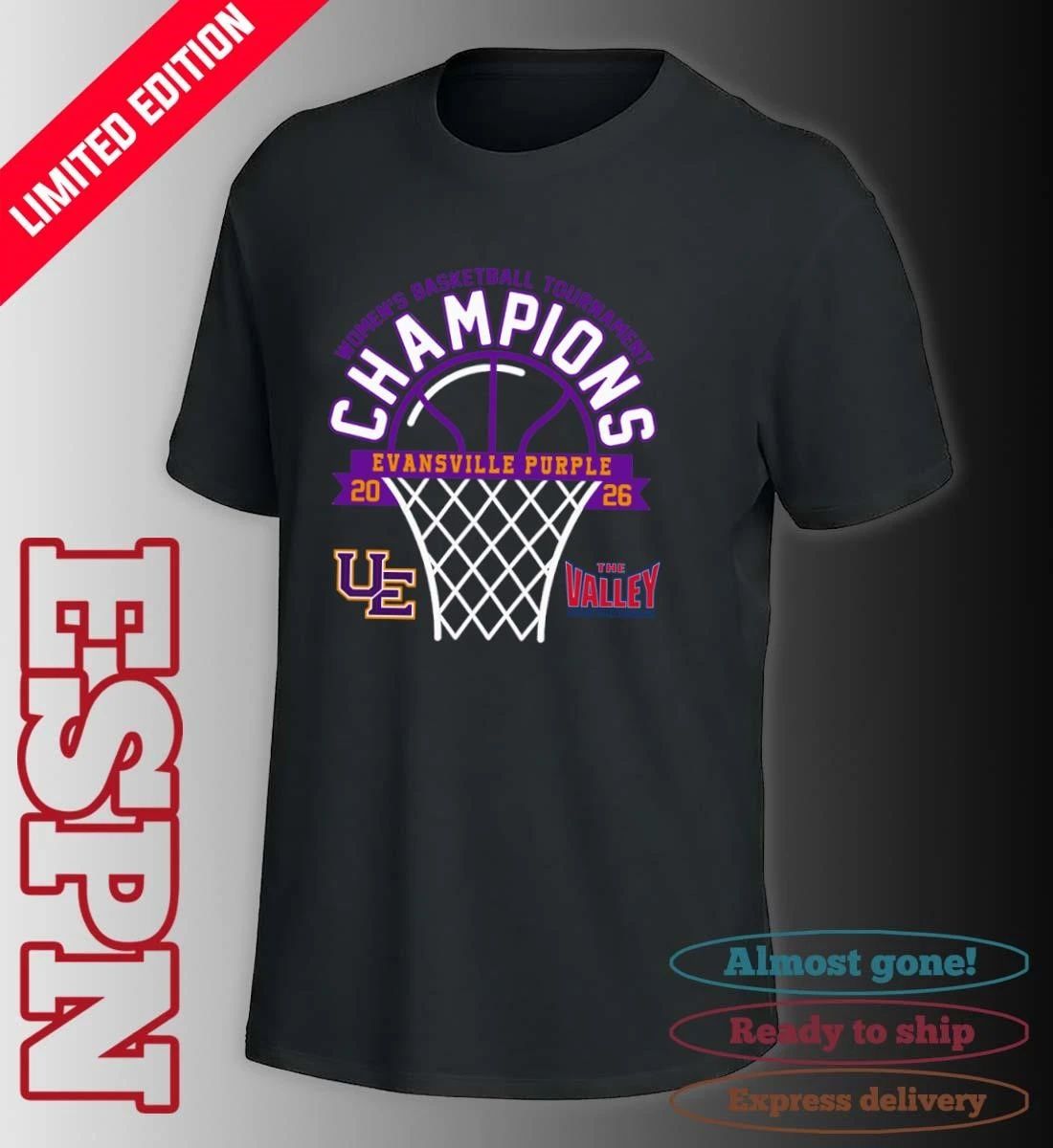 Evansville Purple 2026 Missouri Valley Conference Women’s Basketball Tournament Champions Shirt