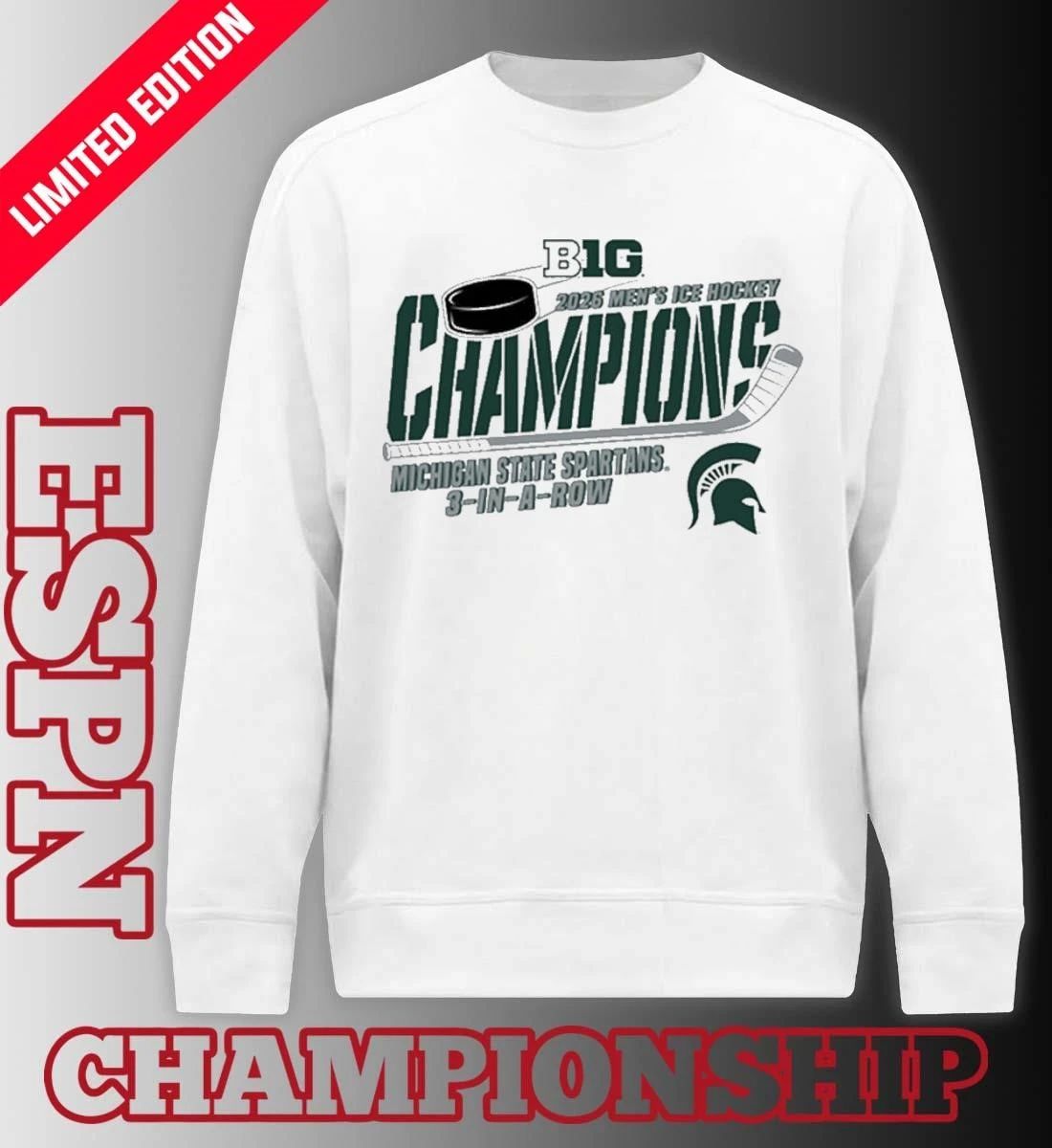 Michigan State Spartans 2026 Big Ten Hockey Champions 3 In A Row Shirt
