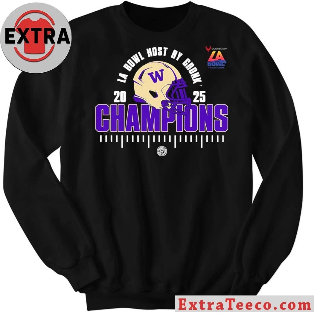 Original Washington Huskies The Bucked Up LA Bowl Hosted By Gronk Champions NCAA Football 2025 Helmet And Logo Shirt