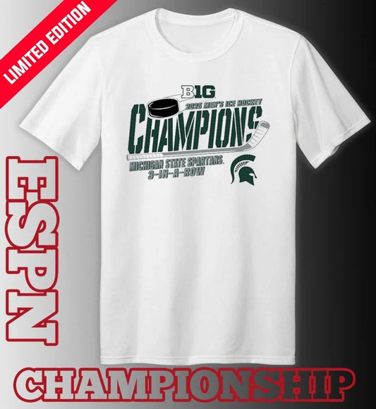 Michigan State Spartans 2026 Big Ten Hockey Champions 3 In A Row Shirt