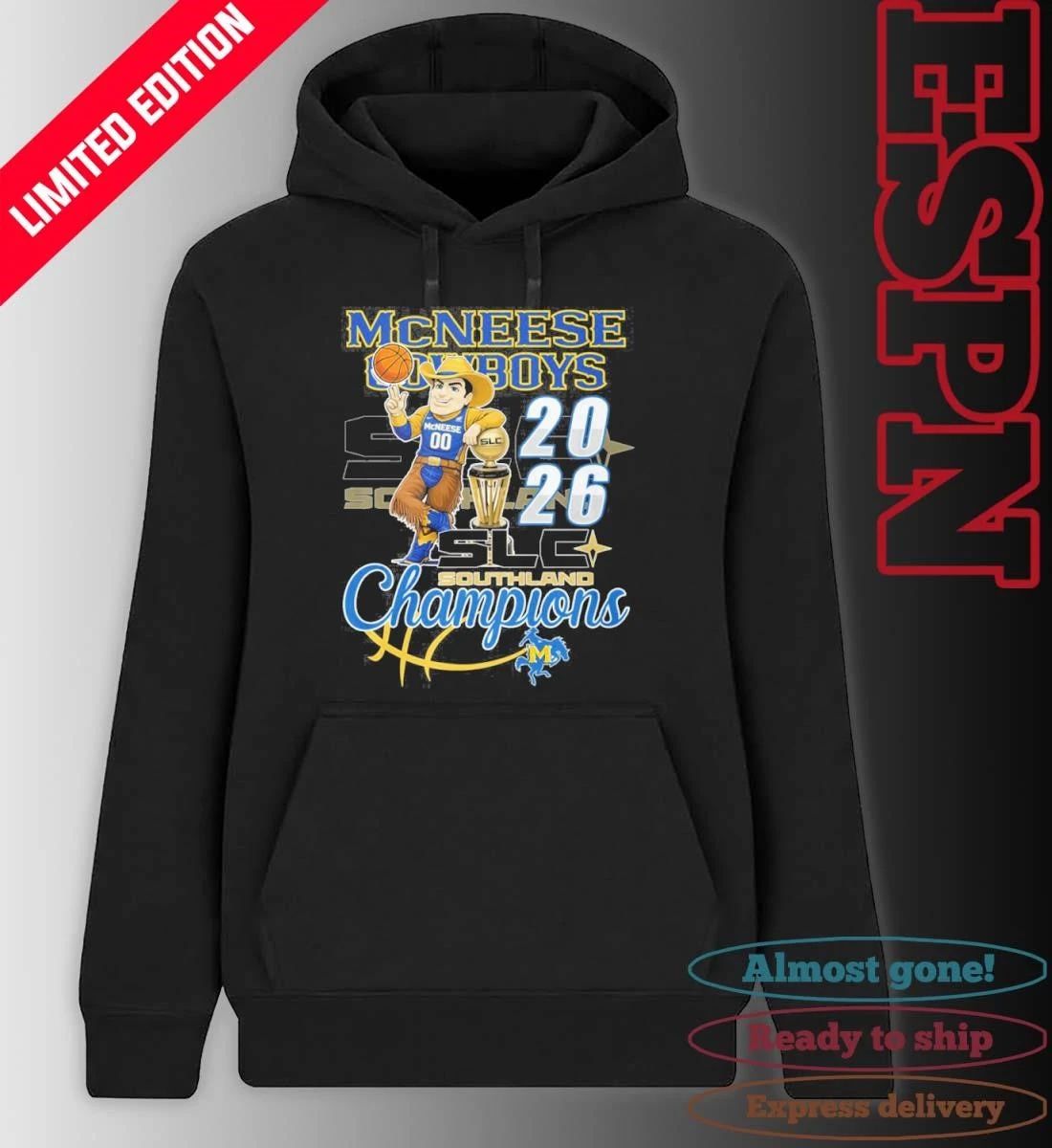 Mcneese State Cowboys Mascot 2026 Southland Men’s Basketball Champions Shirt