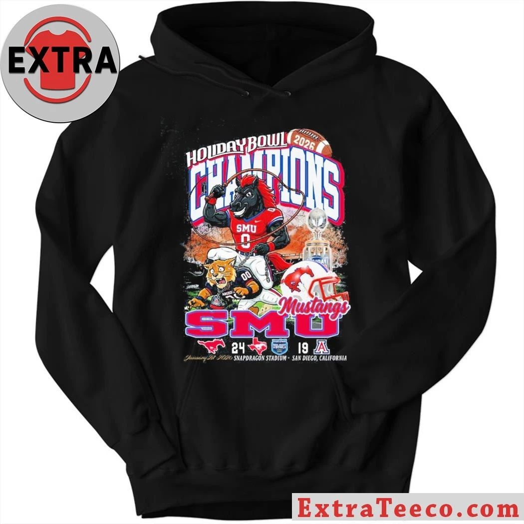 T-shirt commemorating the SMU Mustangs’ victory at the 2026 Holiday Bowl