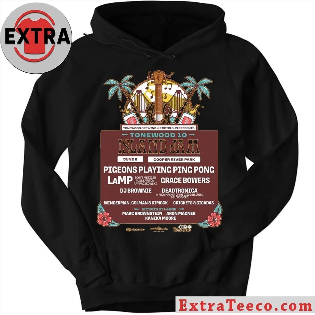 Poster for Tonewood 10 Island Jam, a music festival celebrating the 10th anniversary of Tonewood Brewing Shirt